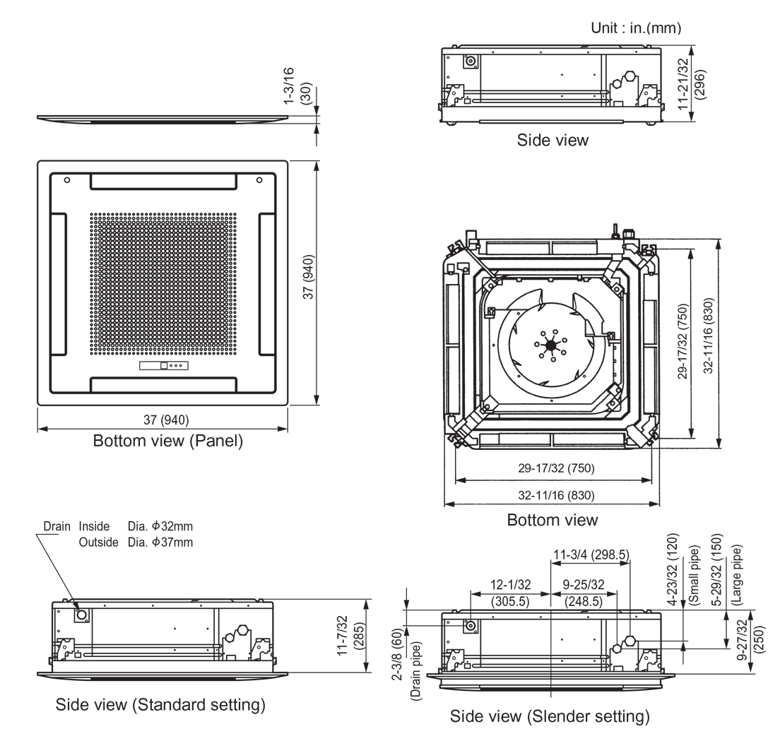 Indoor Units: Dimensions Indoor Units: Dimensions