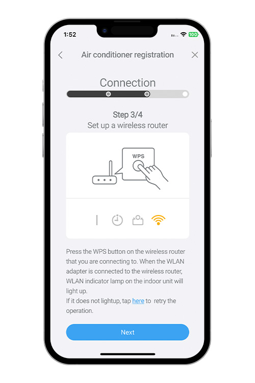 Press the WPS button on the WLAN router that you are connecting to. Refer to the operating manual of the WLAN router for the location of the button and how to press it.